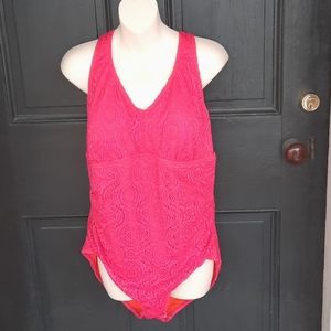 New VM 18W Bright Pink & Orange Eyelet Halter Swimsuit